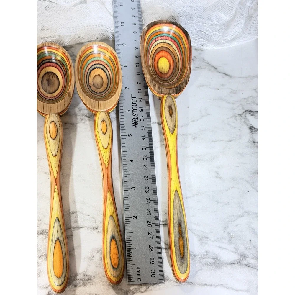 Norpro Rainbow Laminated Wooden Cooking Spoons 4 Total (A3173)